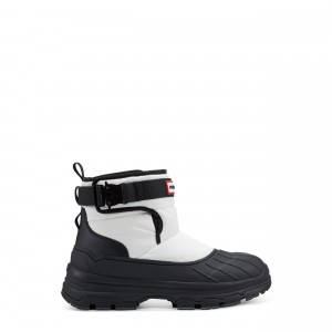 Hunter Boots Buckle Short Snow Boots White/Black | 21306-ENYC