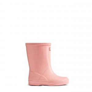Hunter Boots Kids First Gloss Rain Boots Humming Pink | 54603-GJSD
