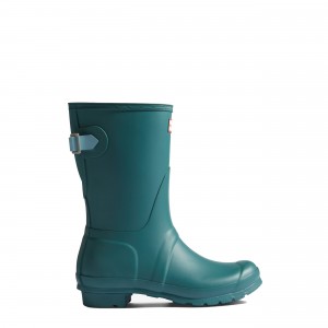 Hunter Boots Original Back Adjustable Short Rain Boots Teal Tempo/Shifting Blue | 52431-MHJV