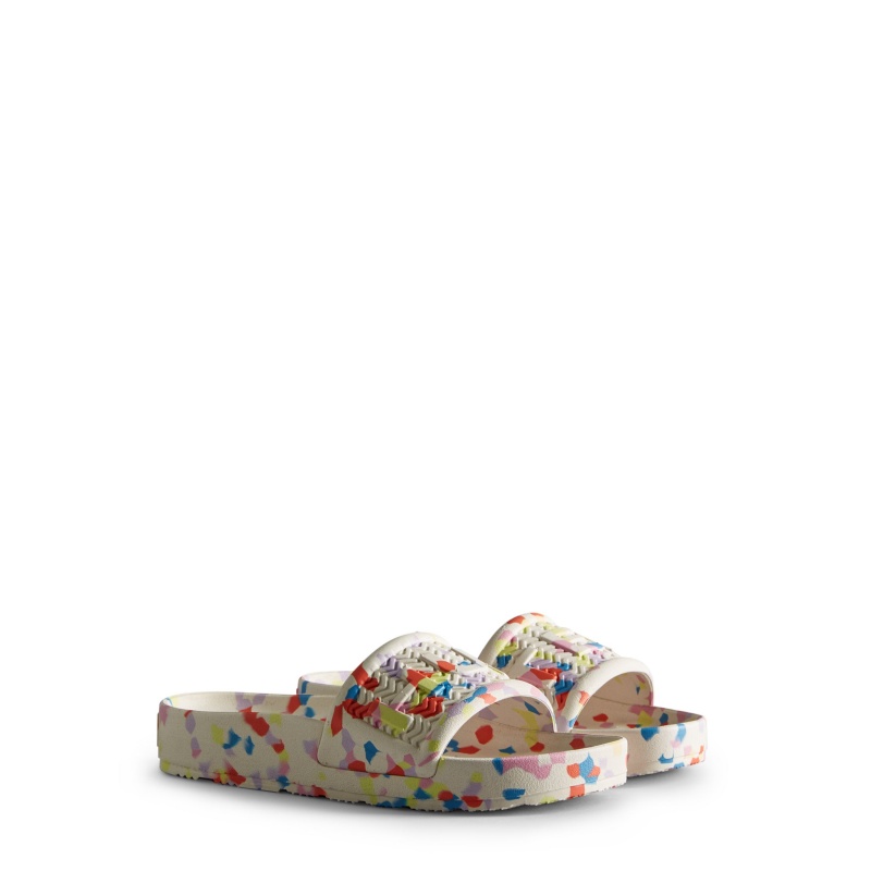 Hunter Boots BLOOM Marble Slides Shaded White | 14958-DBLR