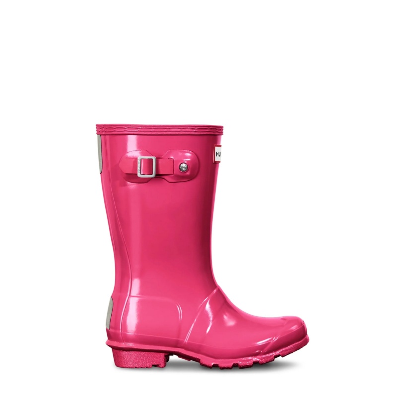 Hunter Boots Big Kids Original Gloss Rain Boots Bright Pink | 13460-JKDN