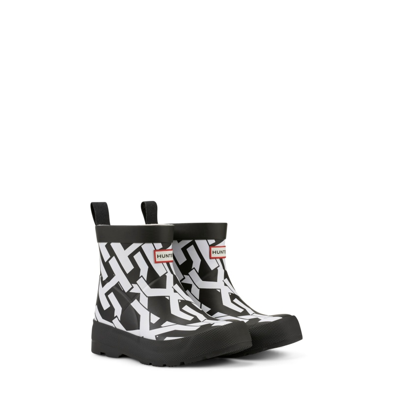 Hunter Boots Big Kids PLAY Hunter Logo Boots Black/White | 75024-IVZF