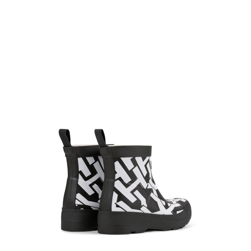 Hunter Boots Big Kids PLAY Hunter Logo Boots Black/White | 75024-IVZF