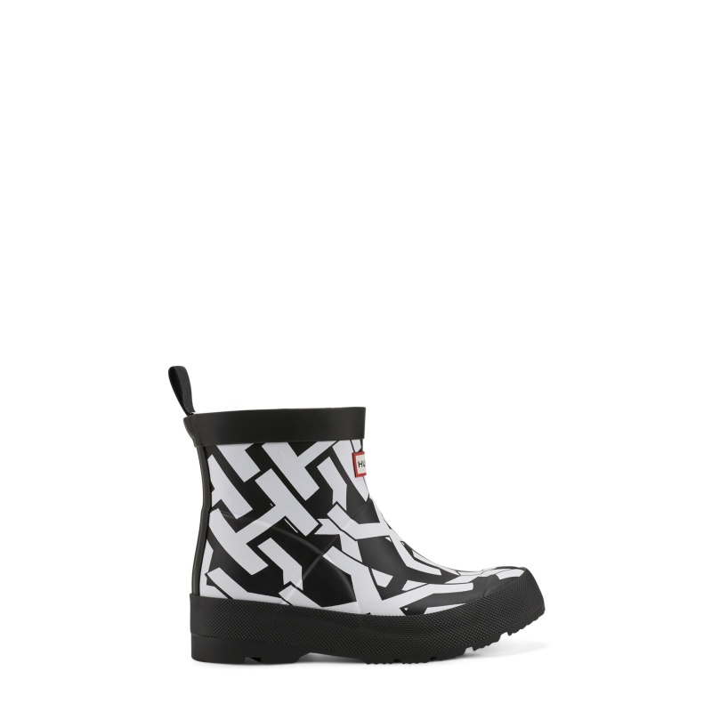 Hunter Boots Big Kids PLAY Hunter Logo Boots Black/White | 75024-IVZF