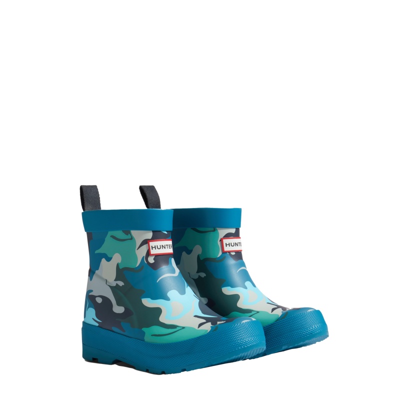 Hunter Boots Big Kids PLAY Water Camo Boots Frolicking Blue/Meadow Navy | 08641-HSPB