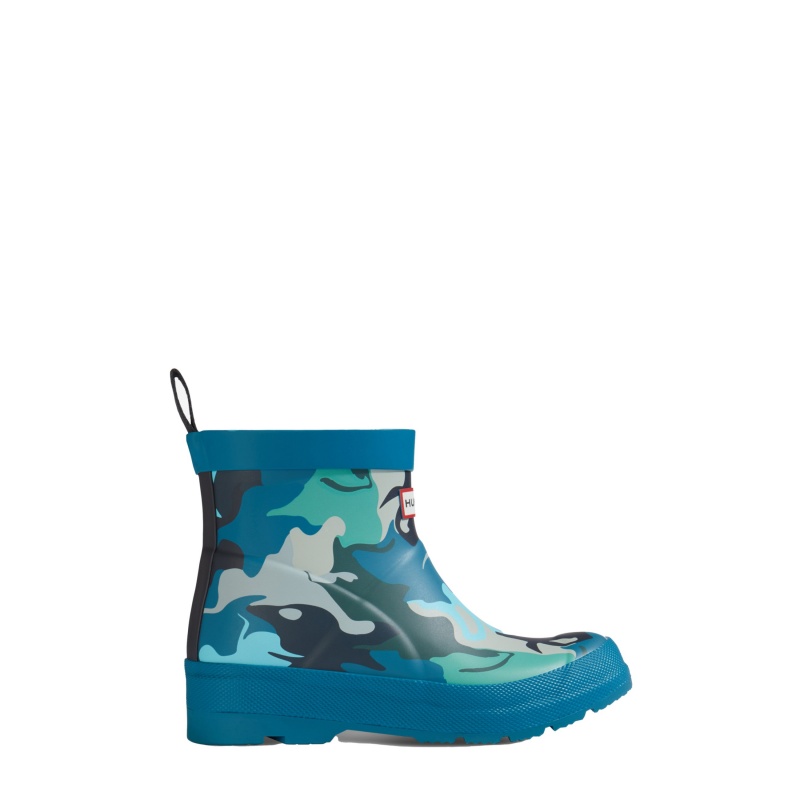 Hunter Boots Big Kids PLAY Water Camo Boots Frolicking Blue/Meadow Navy | 08641-HSPB