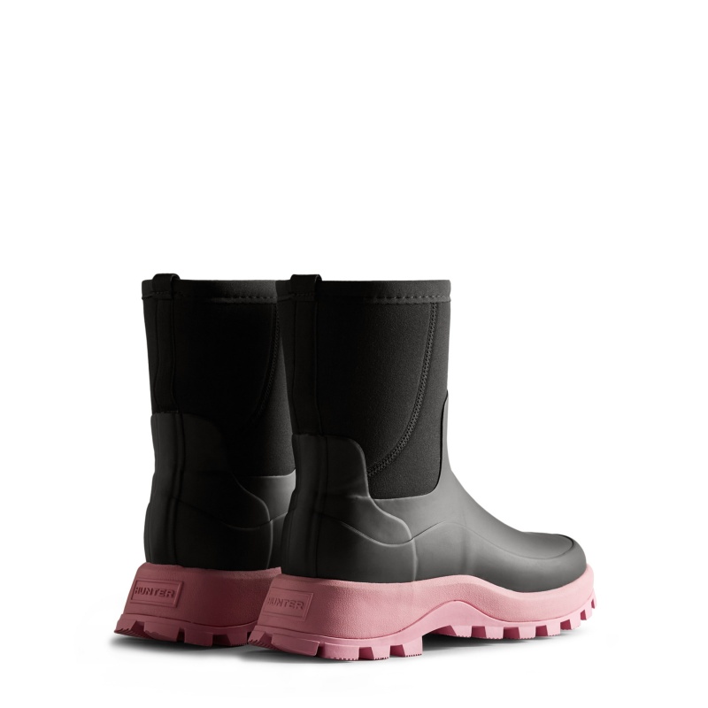 Hunter Boots City Explorer Neoprene Short Boots Black/Pink Fizz | 06748-LZQI