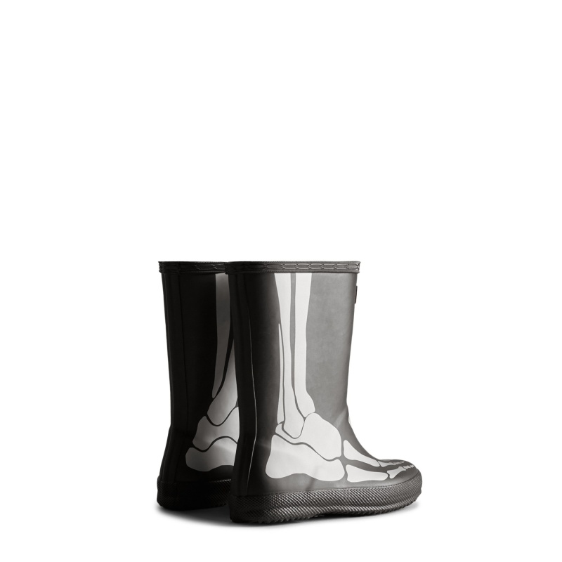 Hunter Boots Kids First Classic Metallic Skeleton Rain Boots Black | 51438-TGKM