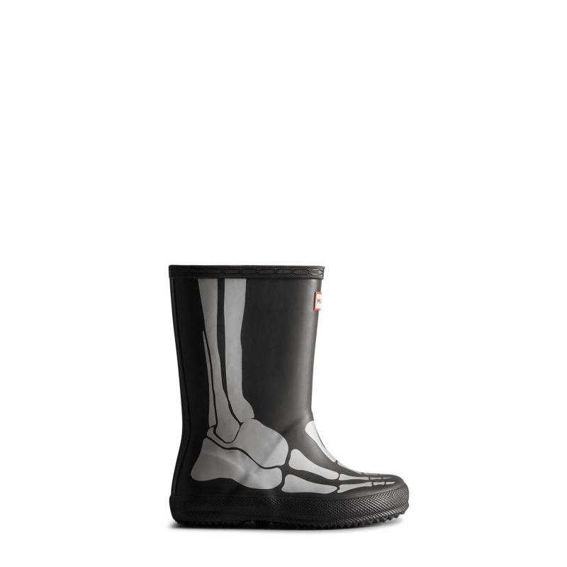Hunter Boots Kids First Classic Metallic Skeleton Rain Boots Black | 51438-TGKM