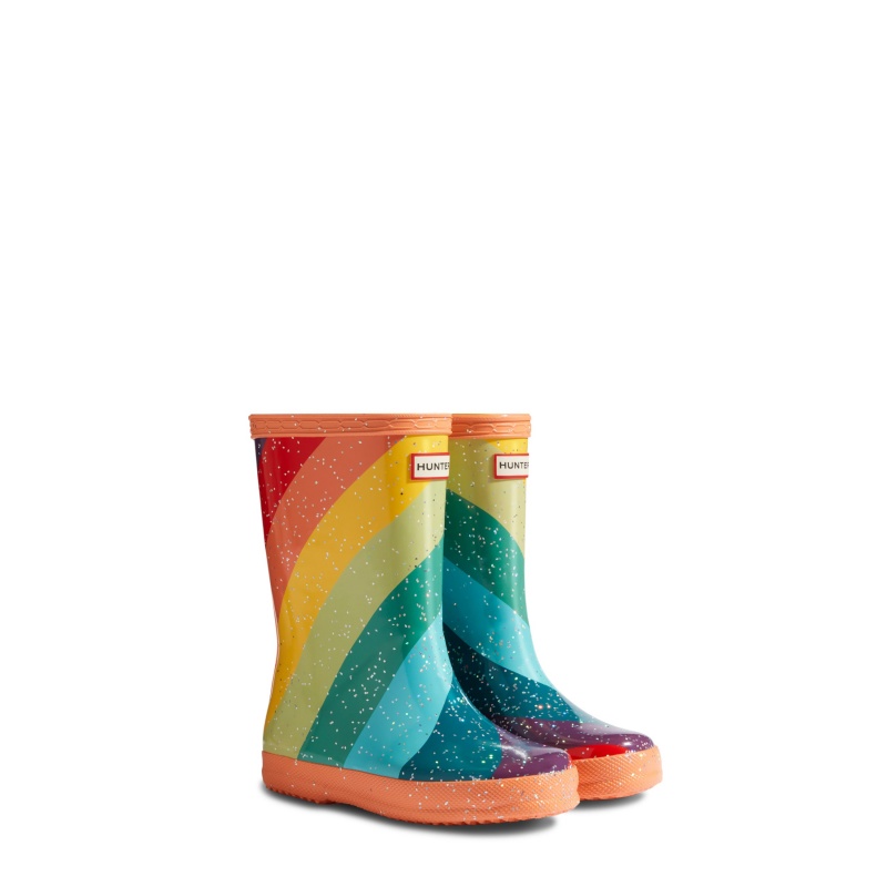 Hunter Boots Kids First Glitter Stripe Rain Boots Optimistic Orange | 90617-MWUZ