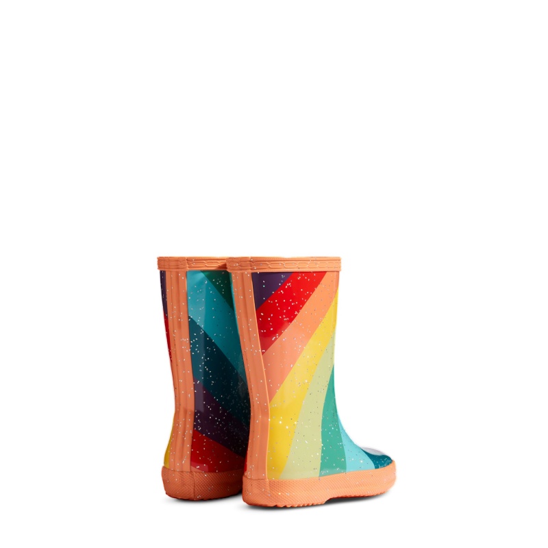 Hunter Boots Kids First Glitter Stripe Rain Boots Optimistic Orange | 90617-MWUZ