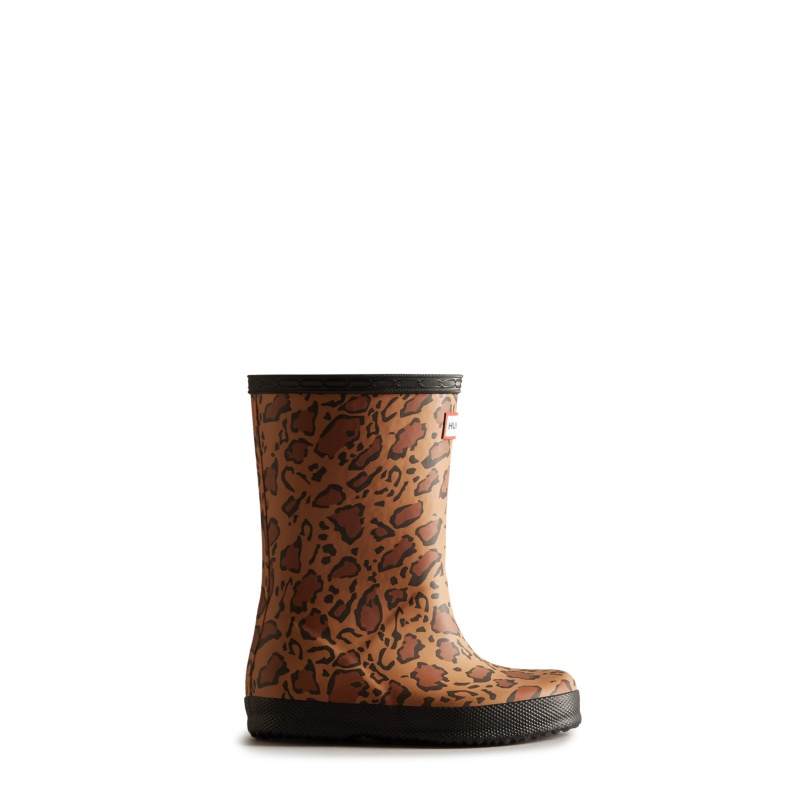 Hunter Boots Kids First Leopard Rain Boots Rich Tan/Saddle/Black | 15873-BCEN