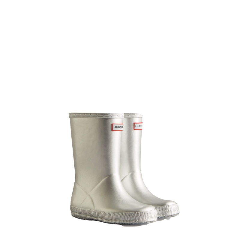 Hunter Boots Kids First Metallic Rain Boots Silver | 92104-APXT