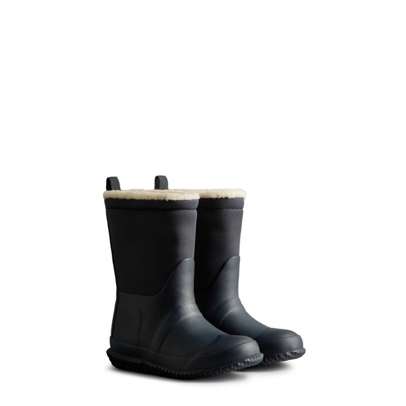 Hunter Boots Little Kids Indoor/Outdoor Insulated Roll Top Vegan Shearling Boots Hunter Navy/White Willow | 10549-HACB