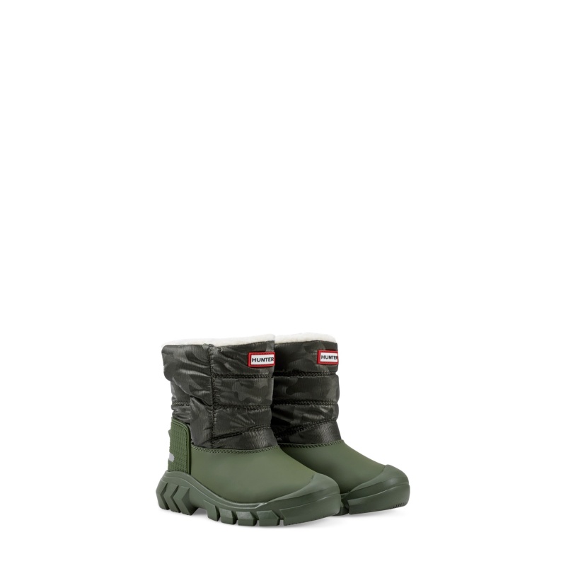 Hunter Boots Little Kids Reflective Camo Snow Boots Flexing Green | 27019-YRSF