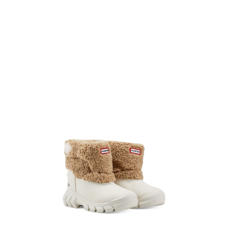 Hunter Boots Little Kids Strap Boucle Snow Boots Tan/White Willow | 98261-JIXD