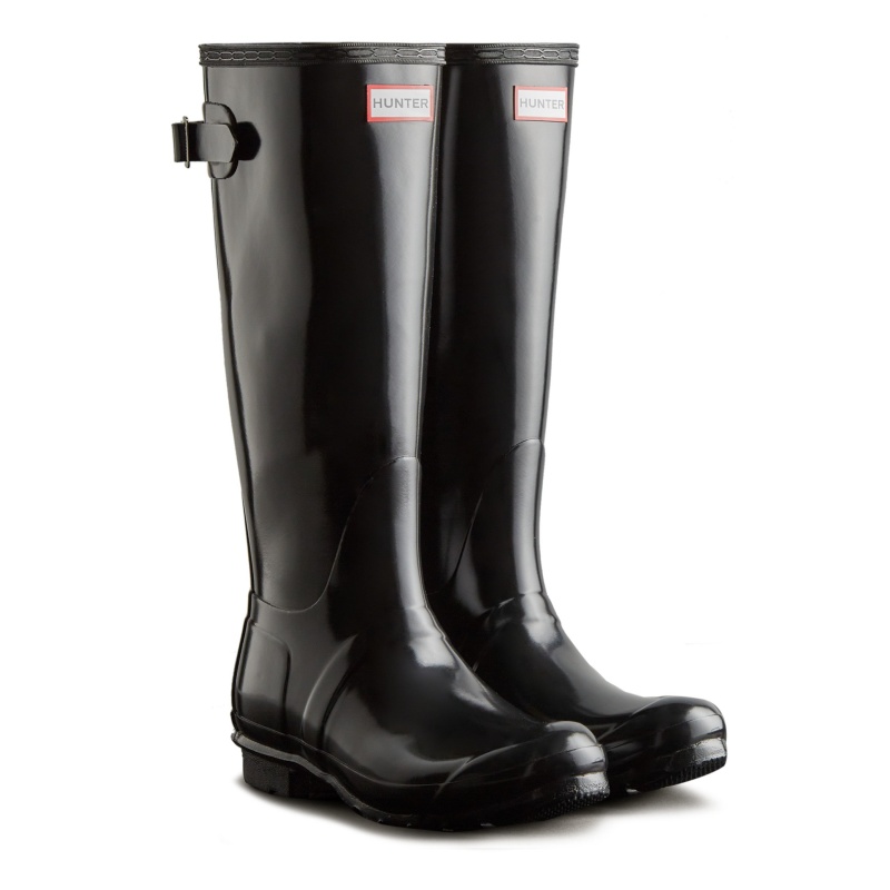Hunter Boots Original Back Adjustable Tall Gloss Rain Boots Black | 69420-WDJP