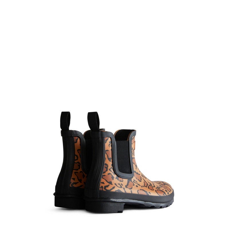 Hunter Boots Original Leopard Print Chelsea Boots Rich Tan/Saddle/Black | 90134-URQW