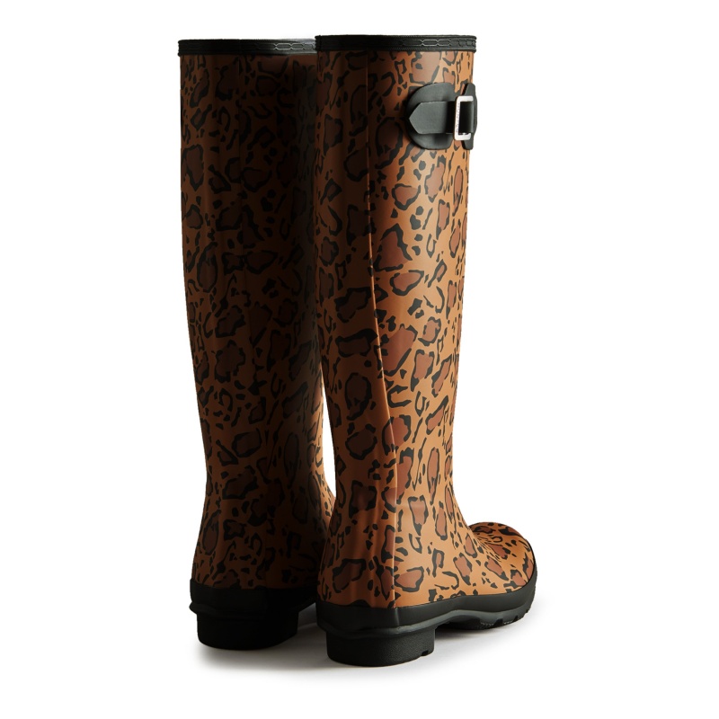 Hunter Boots Original Leopard Print Tall Rain Boots Rich Tan/Saddle/Black | 08429-WVZE