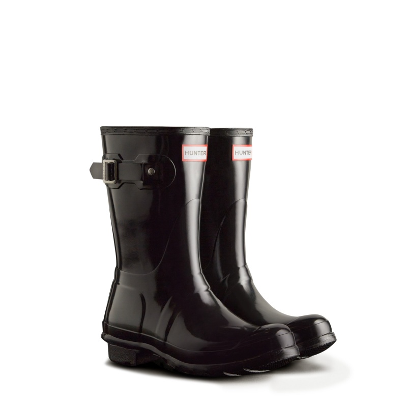 Hunter Boots Original Short Gloss Rain Boots Black | 12794-MQKB