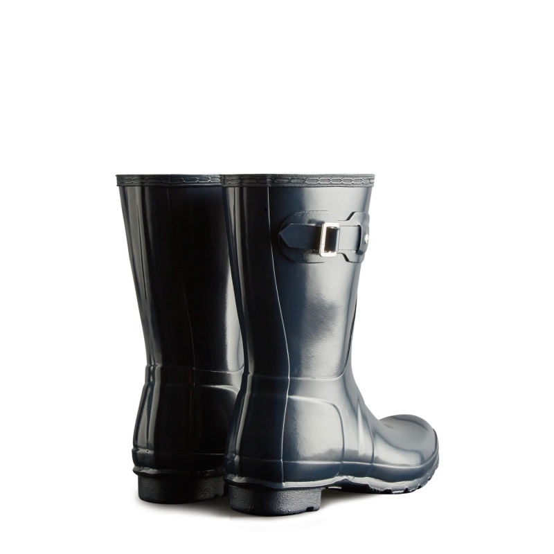 Hunter Boots Original Short Gloss Rain Boots Navy | 75932-PCFJ