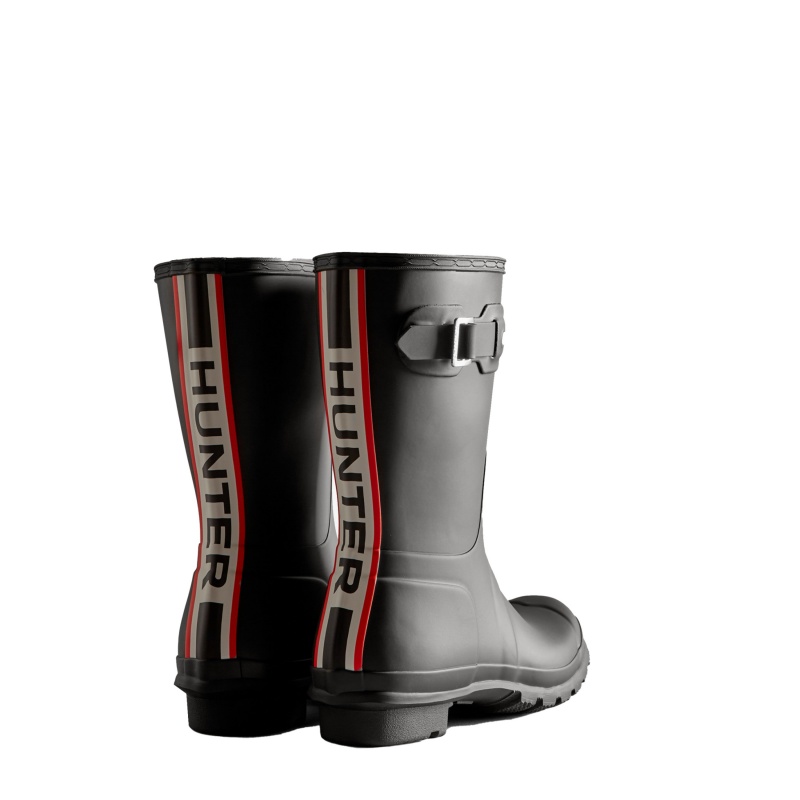 Hunter Boots Original Tri-Colour Logo Backstrap Short Rain Boots Black | 71453-TDSG