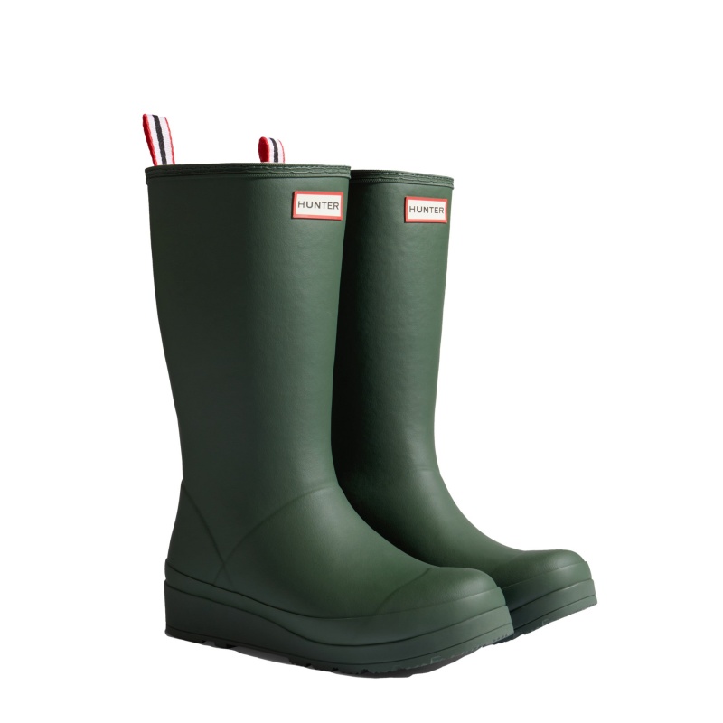 Hunter Boots PLAY Insulated Vegan Shearling Tall Rain Boots Flexing Green/White Willow | 15946-FAGQ