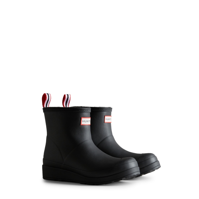 Hunter Boots PLAY Insulated Vegan Shearling Short Rain Boots Black | 95037-VCHM
