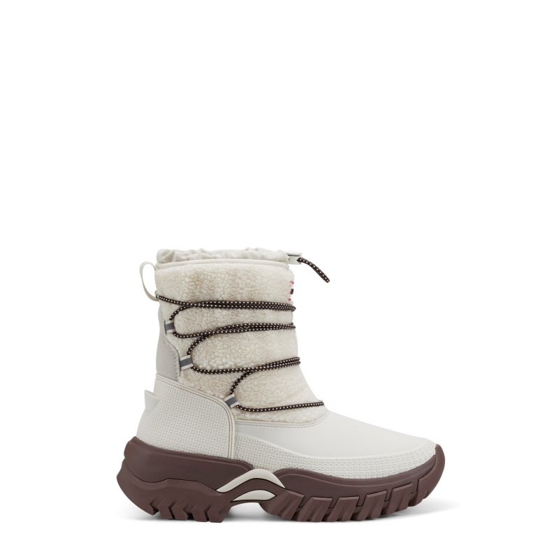 Hunter Boots Wanderer Insulated Vegan Shearling Short Snow Boots White Willow/Brown Bolt | 02183-PTXN
