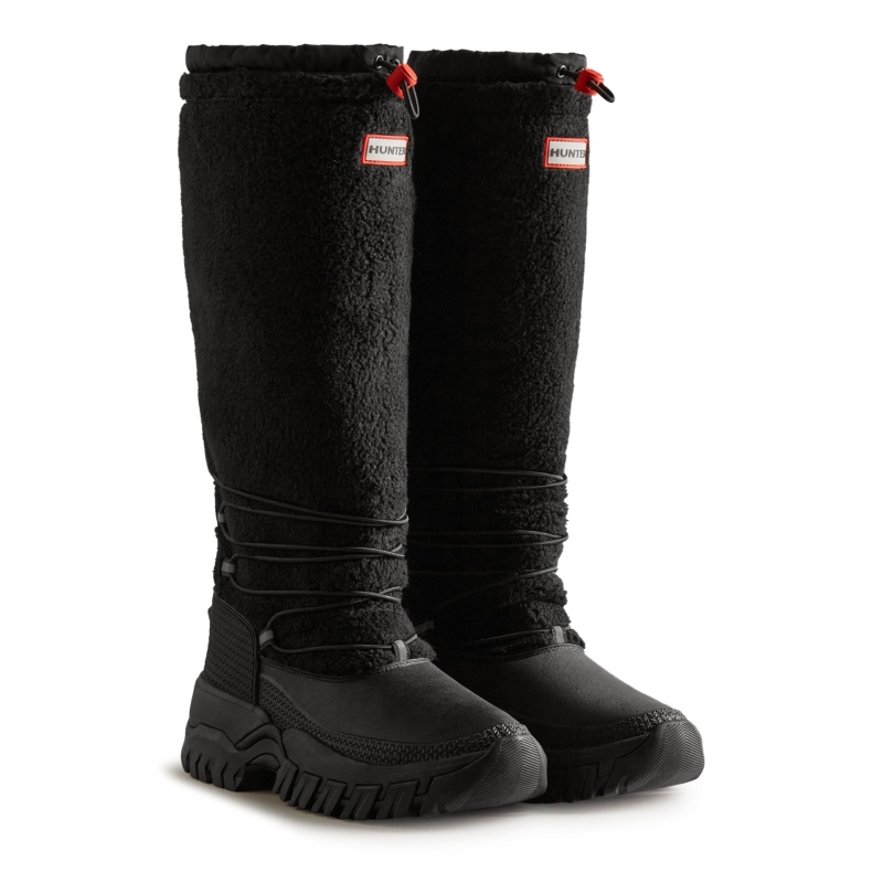 Hunter Boots Wanderer Insulated Vegan Shearling Tall Snow Boots Black | 85491-DWLJ 